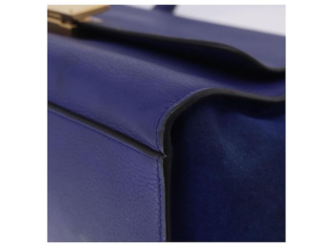 Céline Borsa a mano CELINE Trapeze in pelle scamosciata 2way Blu Oro Auth 203775A D'oro - vista 13
