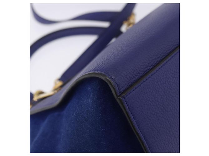 Céline Borsa a mano CELINE Trapeze in pelle scamosciata 2way Blu Oro Auth 203775A D'oro - vista 14
