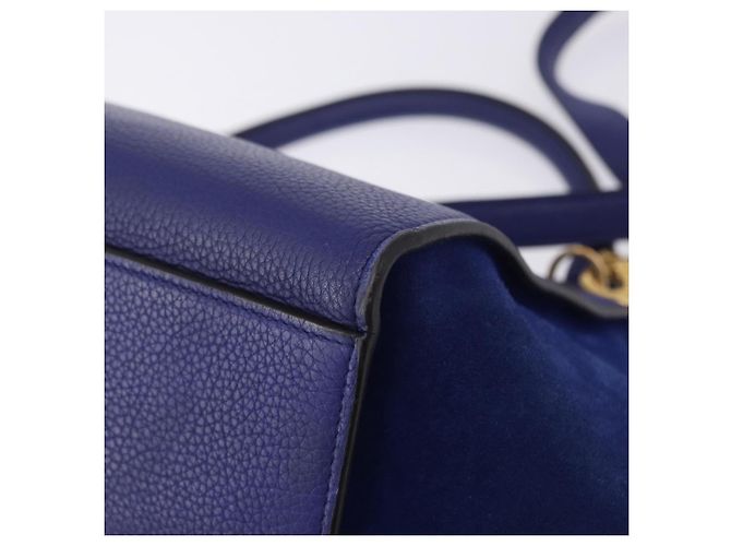 Céline Borsa a mano CELINE Trapeze in pelle scamosciata 2way Blu Oro Auth 203775A D'oro - vista 15