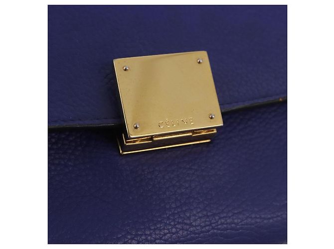 Céline Borsa a mano CELINE Trapeze in pelle scamosciata 2way Blu Oro Auth 203775A D'oro - vista 17
