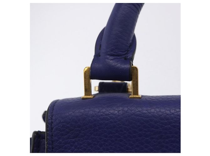 Céline Borsa a mano CELINE Trapeze in pelle scamosciata 2way Blu Oro Auth 203775A D'oro - vista 18