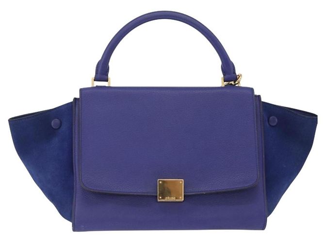 Céline Borsa a mano CELINE Trapeze in pelle scamosciata 2way Blu Oro Auth 203775A D'oro - vista 2