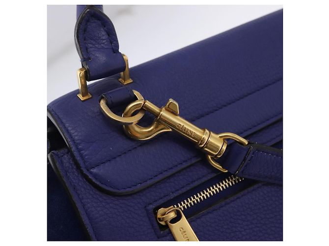 Céline Borsa a mano CELINE Trapeze in pelle scamosciata 2way Blu Oro Auth 203775A D'oro - vista 20