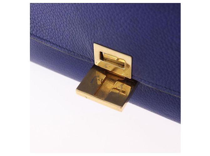 Céline Borsa a mano CELINE Trapeze in pelle scamosciata 2way Blu Oro Auth 203775A D'oro - vista 21