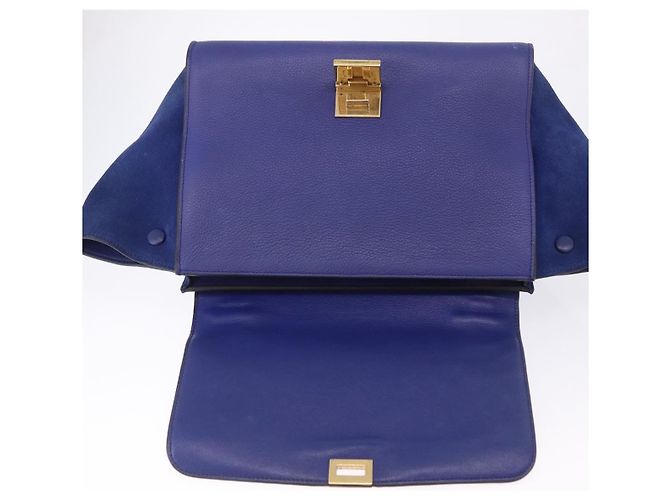 Céline Borsa a mano CELINE Trapeze in pelle scamosciata 2way Blu Oro Auth 203775A D'oro - vista 22