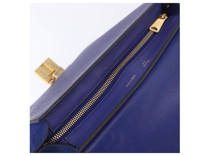Céline Borsa a mano CELINE Trapeze in pelle scamosciata 2way Blu Oro Auth 203775A D'oro - vista 23