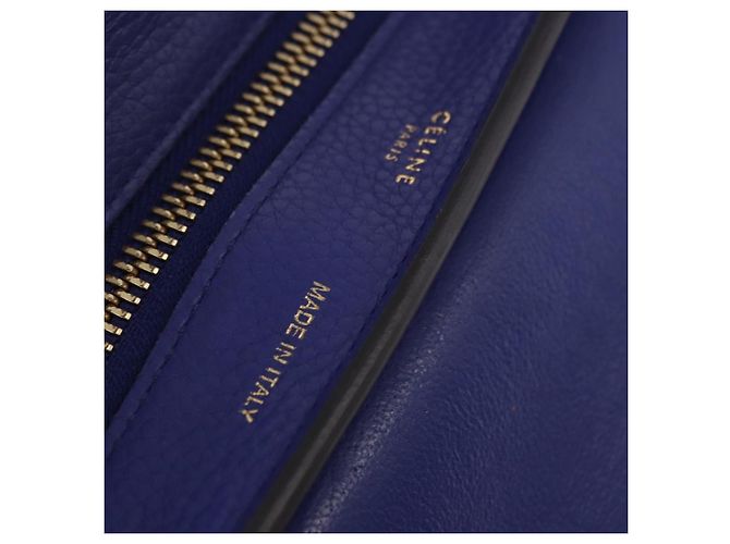 Céline Borsa a mano CELINE Trapeze in pelle scamosciata 2way Blu Oro Auth 203775A D'oro - vista 24
