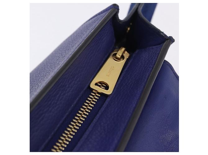 Céline Borsa a mano CELINE Trapeze in pelle scamosciata 2way Blu Oro Auth 203775A D'oro - vista 25