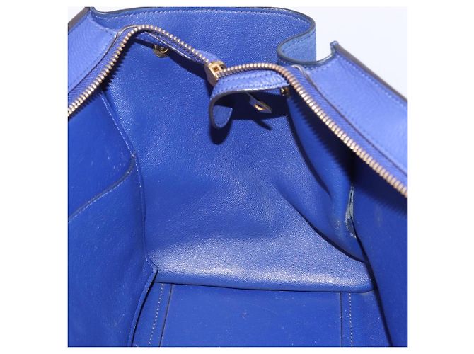 Céline Borsa a mano CELINE Trapeze in pelle scamosciata 2way Blu Oro Auth 203775A D'oro - vista 28