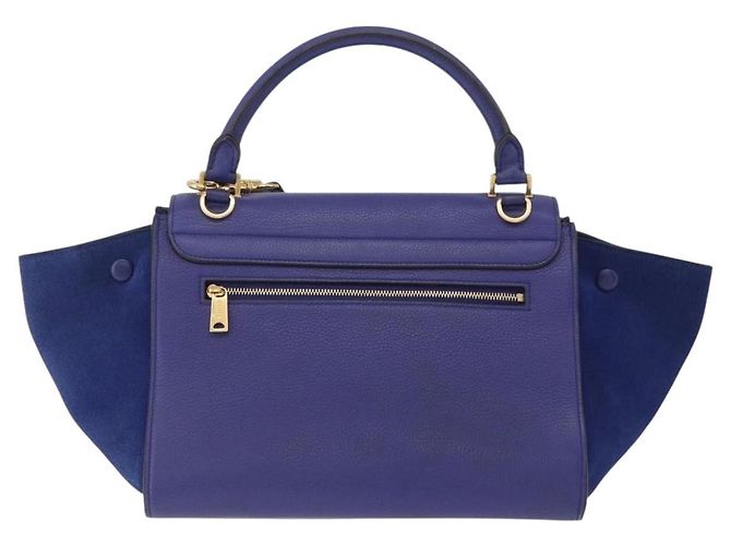 Céline Borsa a mano CELINE Trapeze in pelle scamosciata 2way Blu Oro Auth 203775A D'oro - vista 3