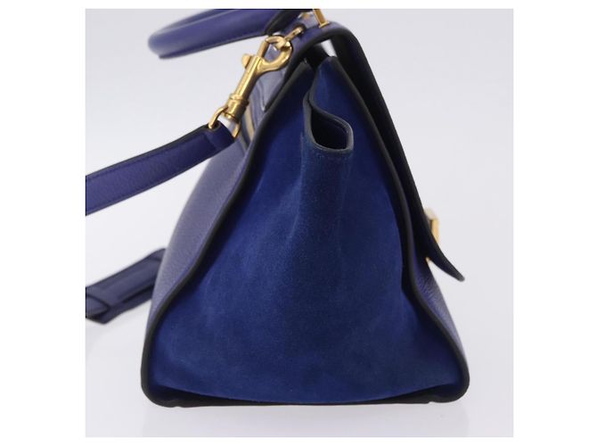 Céline Borsa a mano CELINE Trapeze in pelle scamosciata 2way Blu Oro Auth 203775A D'oro - vista 5