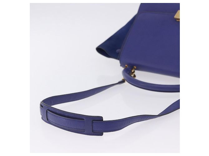 Céline Borsa a mano CELINE Trapeze in pelle scamosciata 2way Blu Oro Auth 203775A D'oro - vista 9