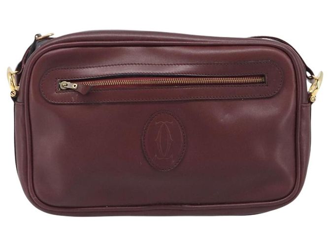 Bolso de hombro CARTIER Must Line de piel Bordeaux Gold Auth 201374 Dorado Burdeos - vista 2