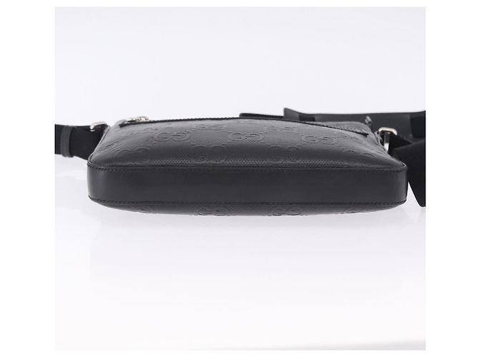 Borsa a tracolla GUCCI GG Emboss in pelle nera e argento 406410 Auth 200726 Nero - vista 12