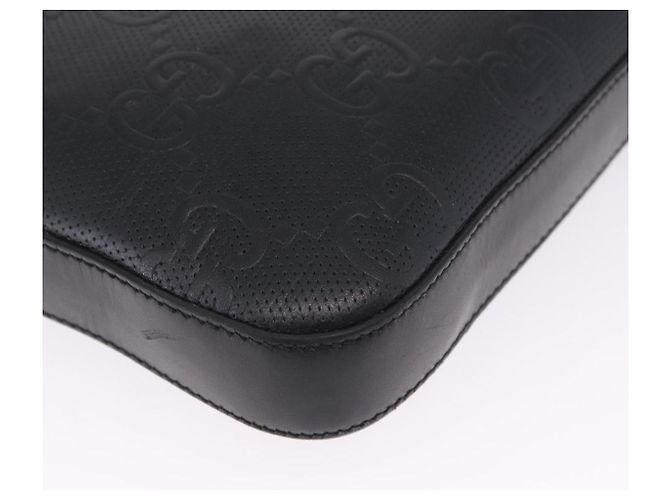Borsa a tracolla GUCCI GG Emboss in pelle nera e argento 406410 Auth 200726 Nero - vista 13