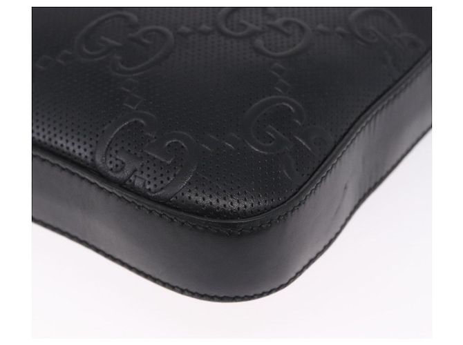 Borsa a tracolla GUCCI GG Emboss in pelle nera e argento 406410 Auth 200726 Nero - vista 16