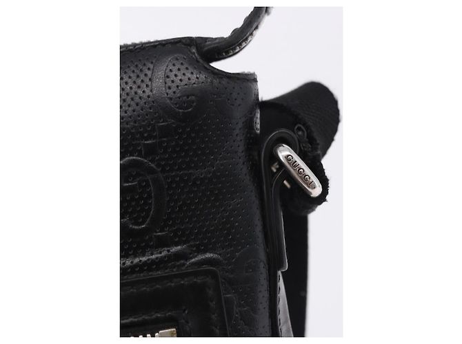 Borsa a tracolla GUCCI GG Emboss in pelle nera e argento 406410 Auth 200726 Nero - vista 18