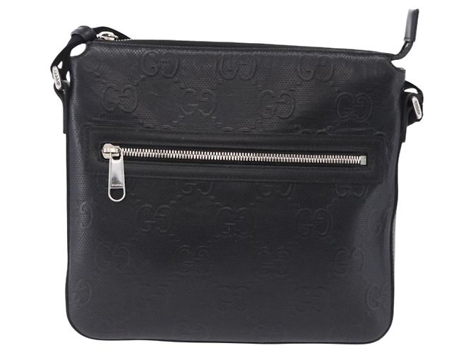 Borsa a tracolla GUCCI GG Emboss in pelle nera e argento 406410 Auth 200726 Nero - vista 2