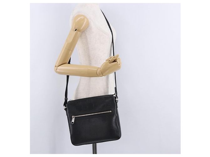 Borsa a tracolla GUCCI GG Emboss in pelle nera e argento 406410 Auth 200726 Nero - vista 29