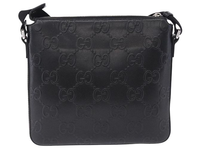 Borsa a tracolla GUCCI GG Emboss in pelle nera e argento 406410 Auth 200726 Nero - vista 4