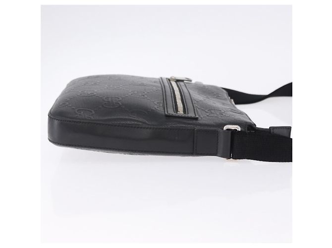 Borsa a tracolla GUCCI GG Emboss in pelle nera e argento 406410 Auth 200726 Nero - vista 5
