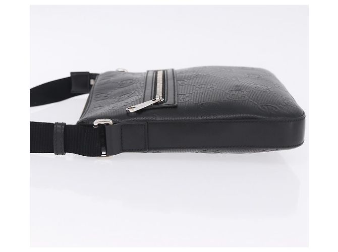 Borsa a tracolla GUCCI GG Emboss in pelle nera e argento 406410 Auth 200726 Nero - vista 6