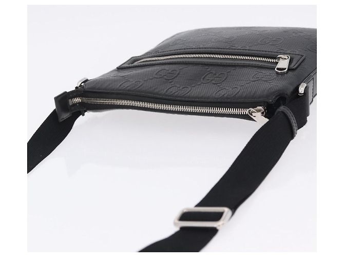 Borsa a tracolla GUCCI GG Emboss in pelle nera e argento 406410 Auth 200726 Nero - vista 7