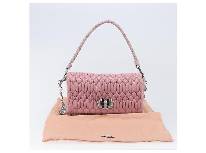 Borsa a tracolla con catena Miu Miu in pelle 2way Rosa Argento Auth BA15638A - vista 12