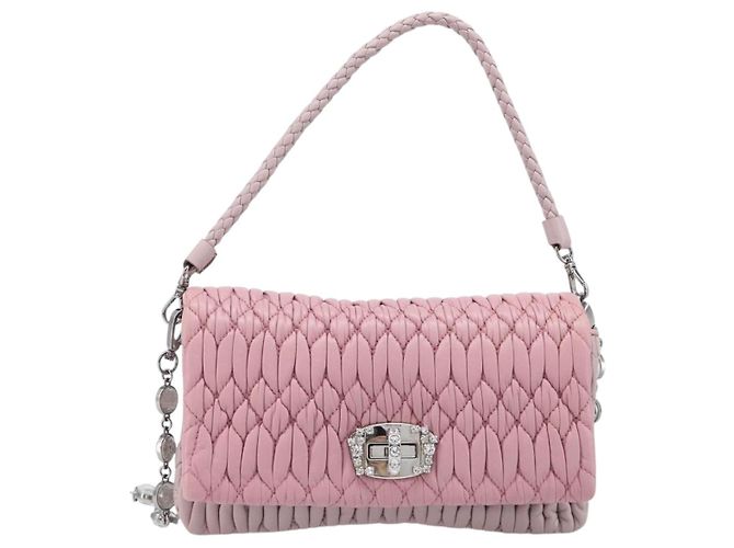 Borsa a tracolla con catena Miu Miu in pelle 2way Rosa Argento Auth BA15638A - vista 13