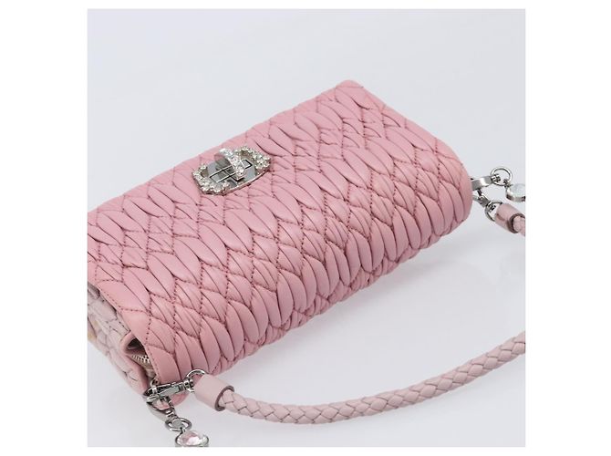 Borsa a tracolla con catena Miu Miu in pelle 2way Rosa Argento Auth BA15638A - vista 14