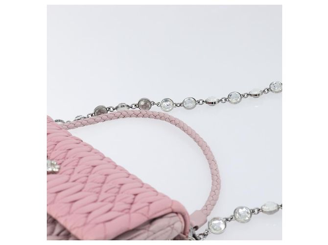 Borsa a tracolla con catena Miu Miu in pelle 2way Rosa Argento Auth BA15638A - vista 15