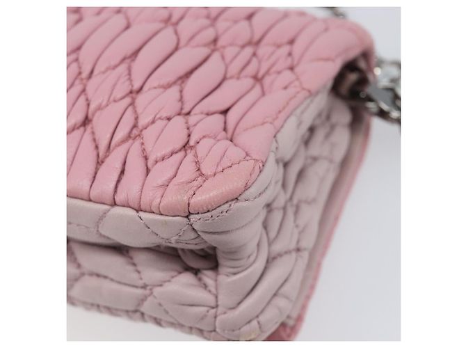 Borsa a tracolla con catena Miu Miu in pelle 2way Rosa Argento Auth BA15638A - vista 19