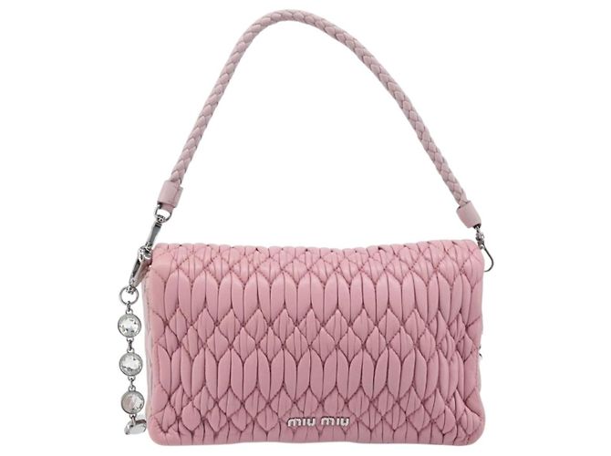 Borsa a tracolla con catena Miu Miu in pelle 2way Rosa Argento Auth BA15638A - vista 2