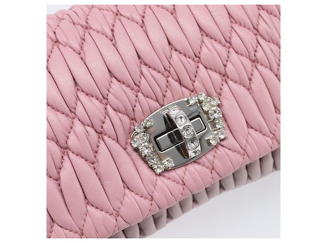 Borsa a tracolla con catena Miu Miu in pelle 2way Rosa Argento Auth BA15638A - vista 22