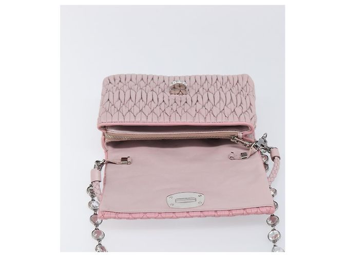 Borsa a tracolla con catena Miu Miu in pelle 2way Rosa Argento Auth BA15638A - vista 23