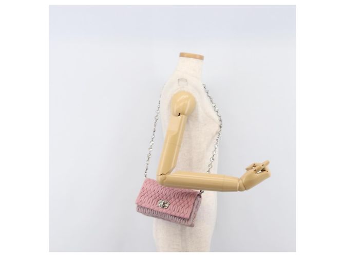 Borsa a tracolla con catena Miu Miu in pelle 2way Rosa Argento Auth BA15638A - vista 29