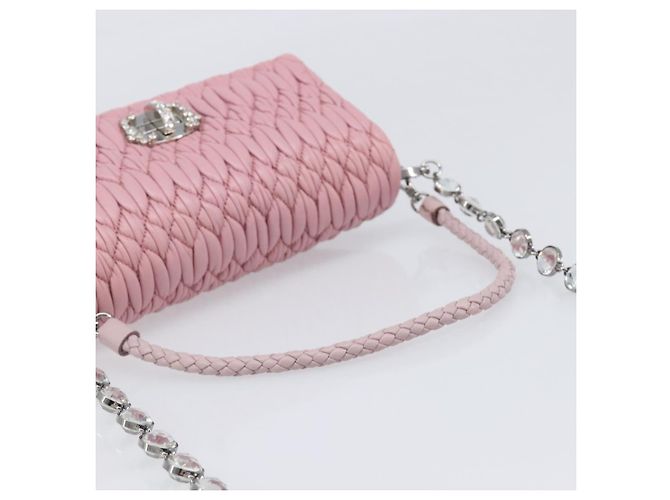 Borsa a tracolla con catena Miu Miu in pelle 2way Rosa Argento Auth BA15638A - vista 7