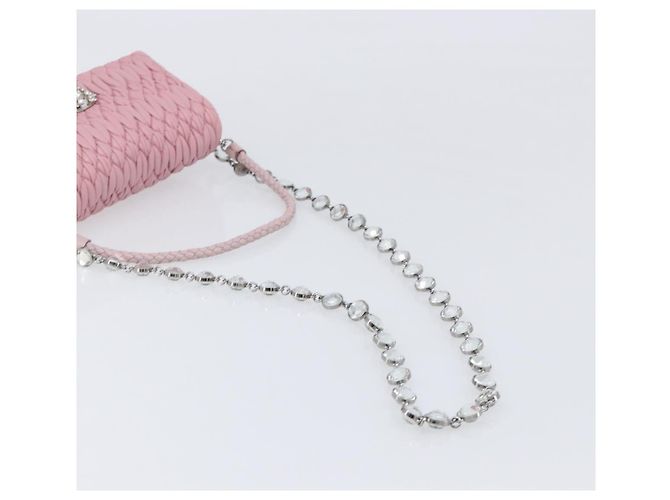 Borsa a tracolla con catena Miu Miu in pelle 2way Rosa Argento Auth BA15638A - vista 8