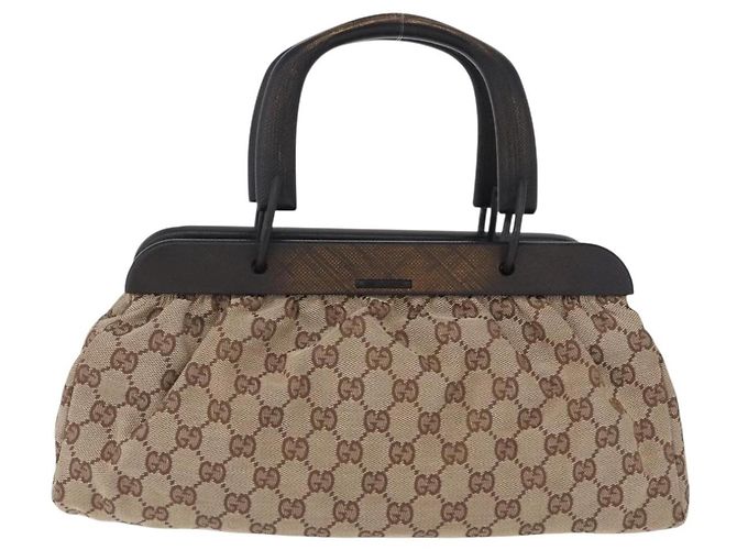 Borsa a mano GUCCI GG Canvas con manico in legno Beige 112683 Auth 203883V - vista 2