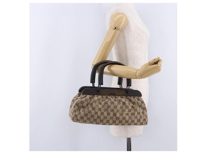 Borsa a mano GUCCI GG Canvas con manico in legno Beige 112683 Auth 203883V - vista 24