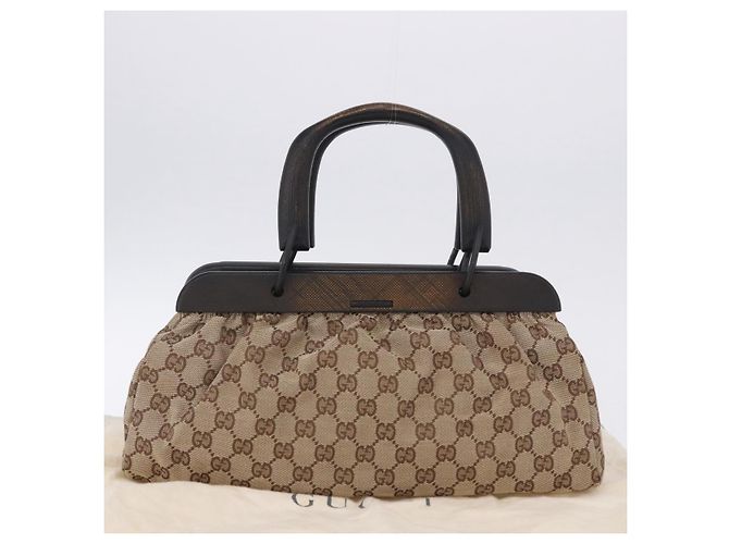 Borsa a mano GUCCI GG Canvas con manico in legno Beige 112683 Auth 203883V - vista 25