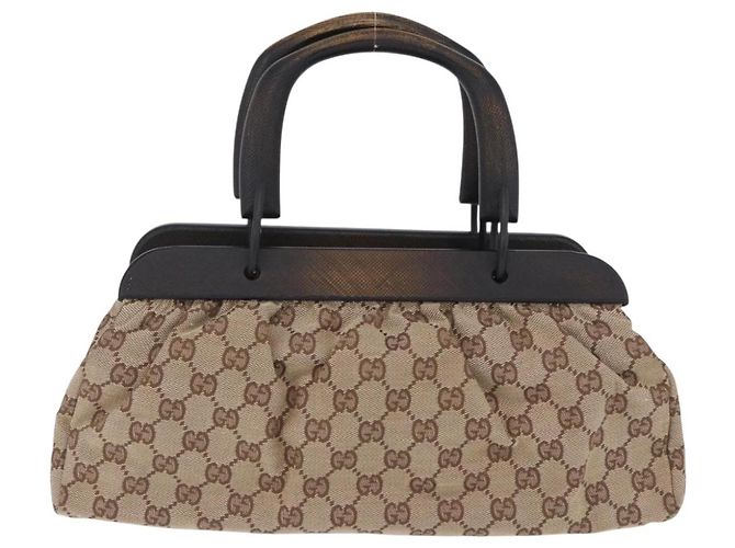 Borsa a mano GUCCI GG Canvas con manico in legno Beige 112683 Auth 203883V - vista 3