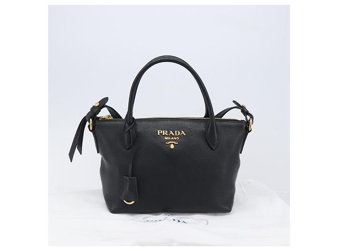 PRADA Handtasche Leder 2way Schwarz Goldfarben Auth 204580M - Ansicht 12