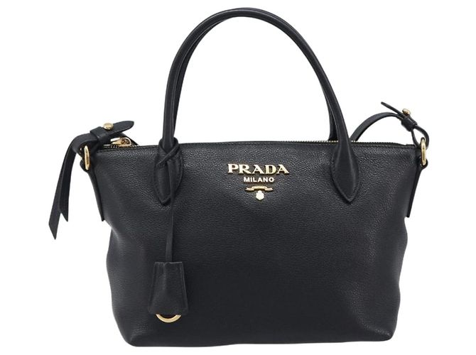 PRADA Handtasche Leder 2way Schwarz Goldfarben Auth 204580M - Ansicht 13