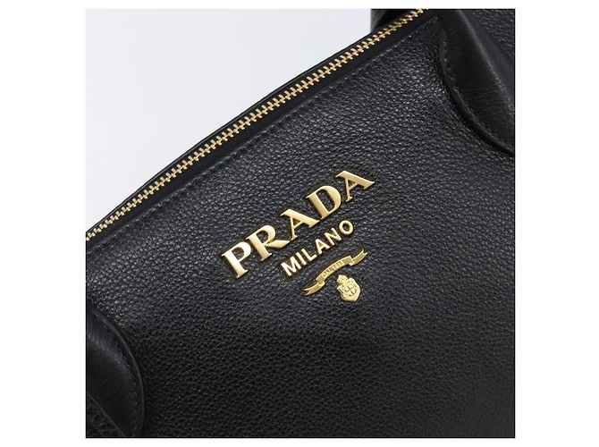 PRADA Handtasche Leder 2way Schwarz Goldfarben Auth 204580M - Ansicht 22