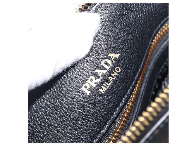 PRADA Handtasche Leder 2way Schwarz Goldfarben Auth 204580M - Ansicht 25