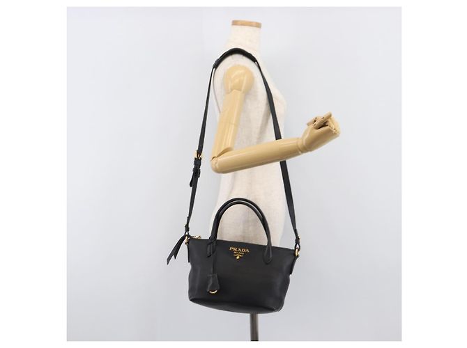 PRADA Handtasche Leder 2way Schwarz Goldfarben Auth 204580M - Ansicht 30