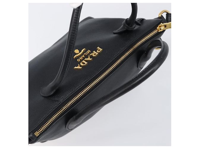 PRADA Handtasche Leder 2way Schwarz Goldfarben Auth 204580M - Ansicht 6