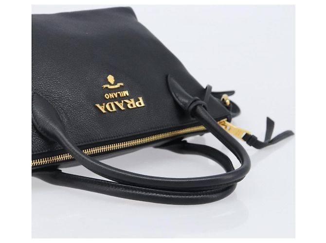 PRADA Handtasche Leder 2way Schwarz Goldfarben Auth 204580M - Ansicht 7