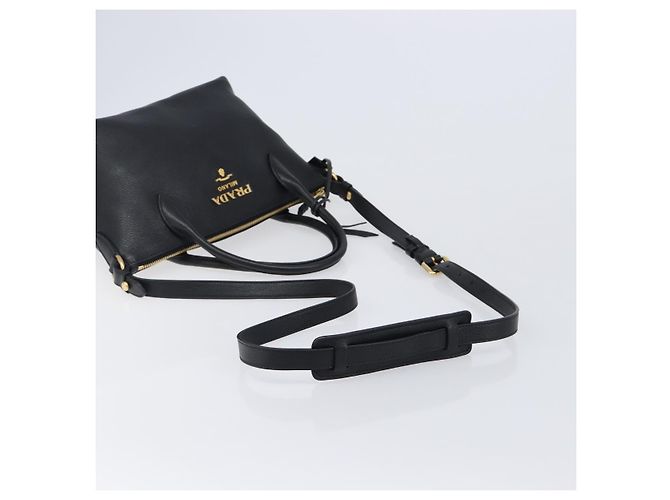 PRADA Handtasche Leder 2way Schwarz Goldfarben Auth 204580M - Ansicht 8